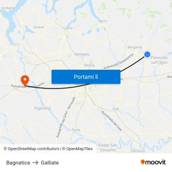 Bagnatica to Galliate map