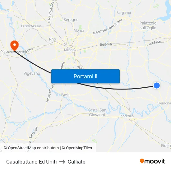 Casalbuttano Ed Uniti to Galliate map