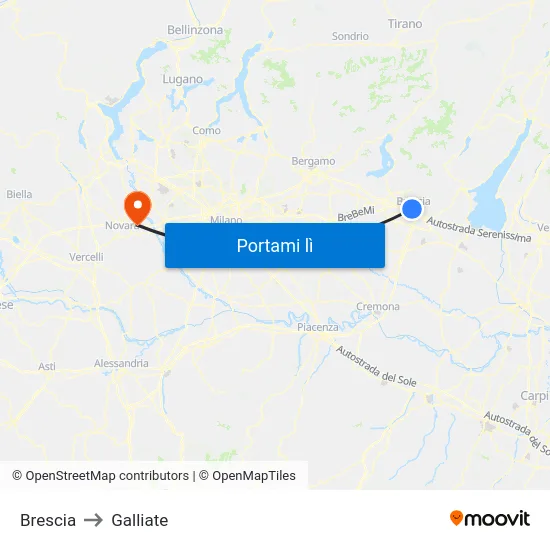 Brescia to Galliate map