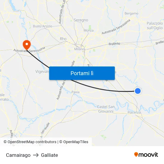 Camairago to Galliate map