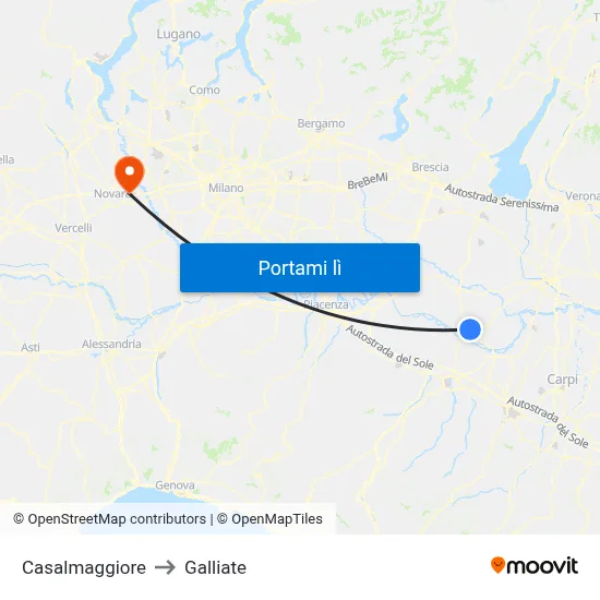Casalmaggiore to Galliate map