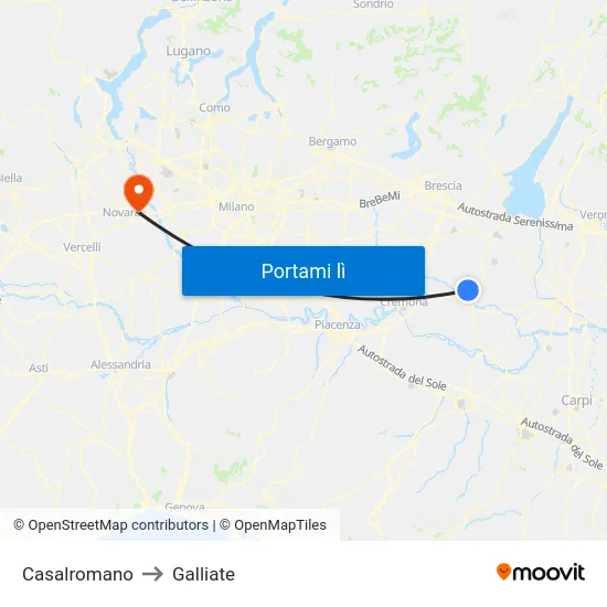 Casalromano to Galliate map