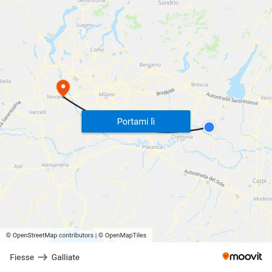 Fiesse to Galliate map