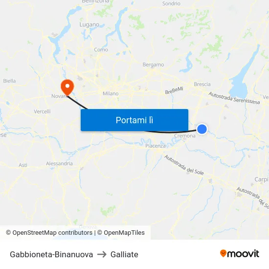 Gabbioneta-Binanuova to Galliate map