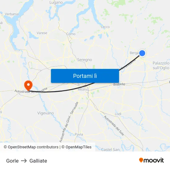 Gorle to Galliate map