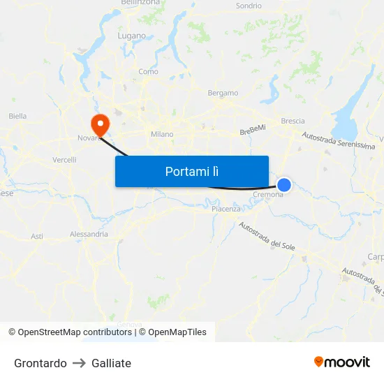 Grontardo to Galliate map