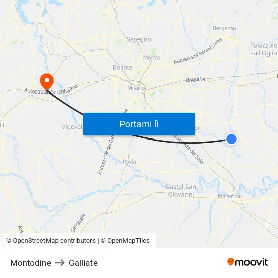 Montodine to Galliate map
