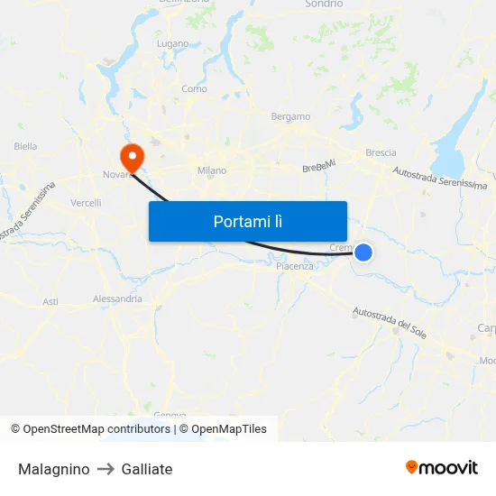 Malagnino to Galliate map