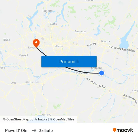 Pieve D' Olmi to Galliate map