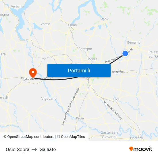 Osio Sopra to Galliate map