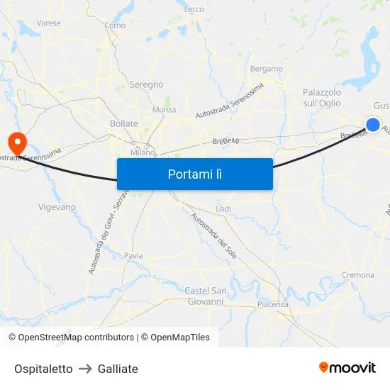 Ospitaletto to Galliate map