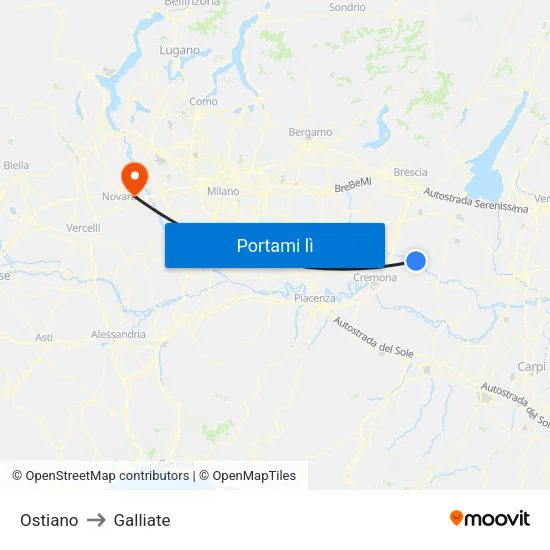 Ostiano to Galliate map