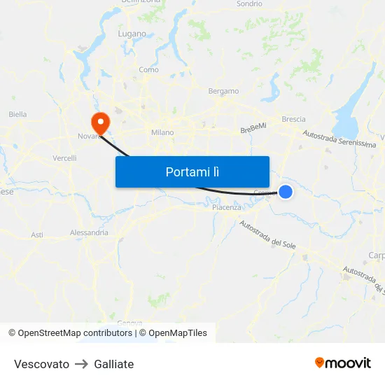 Vescovato to Galliate map