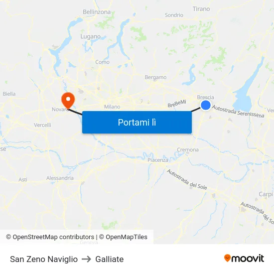 San Zeno Naviglio to Galliate map