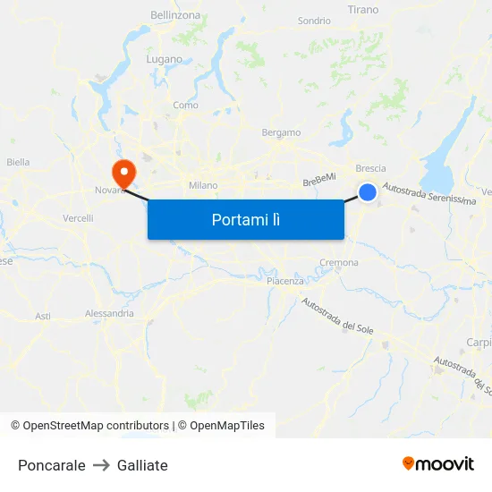 Poncarale to Galliate map