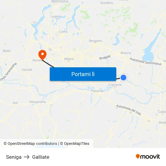 Seniga to Galliate map