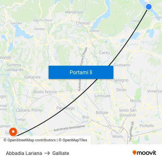 Abbadia Lariana to Galliate map
