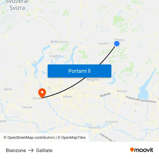 Bianzone to Galliate map