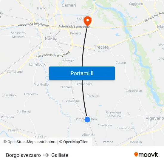 Borgolavezzaro to Galliate map
