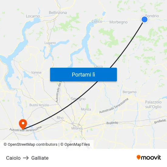 Caiolo to Galliate map