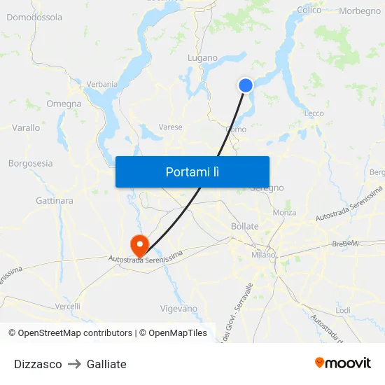 Dizzasco to Galliate map