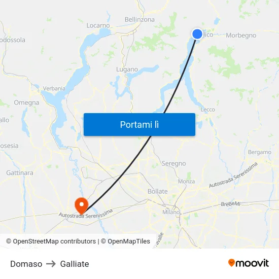 Domaso to Galliate map