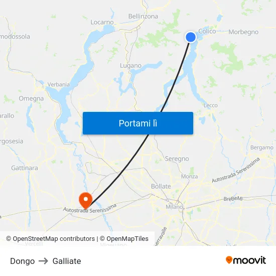 Dongo to Galliate map