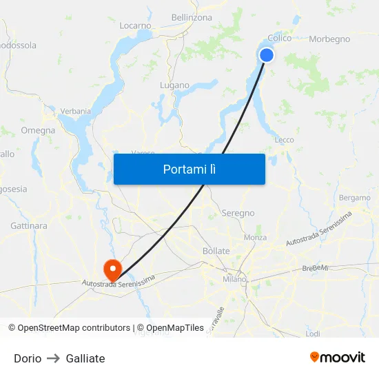 Dorio to Galliate map