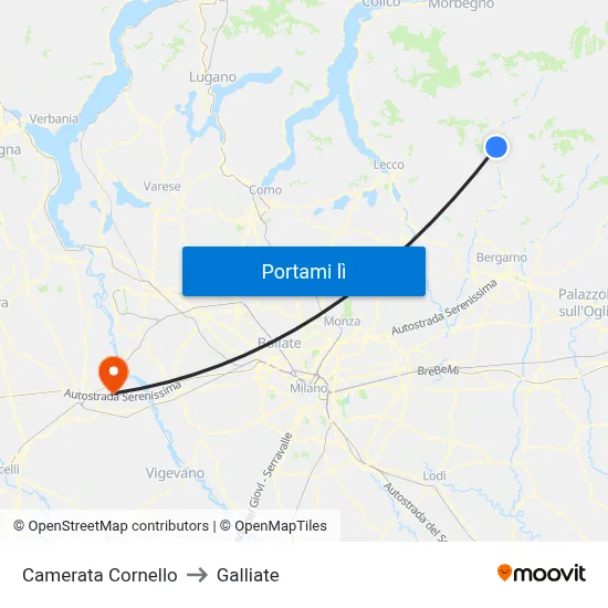 Camerata Cornello to Galliate map
