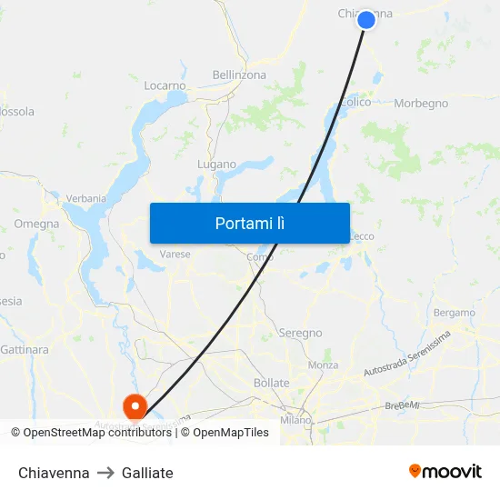 Chiavenna to Galliate map