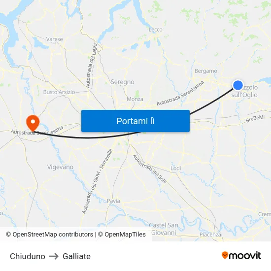 Chiuduno to Galliate map