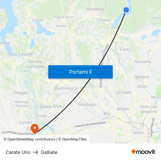 Carate Urio to Galliate map
