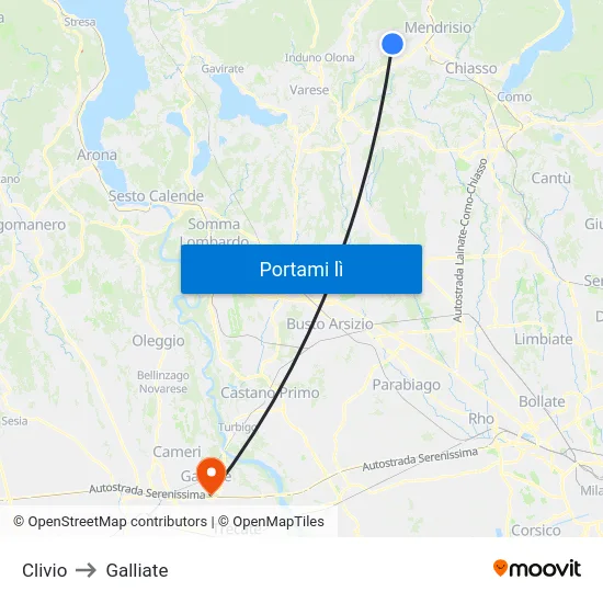 Clivio to Galliate map