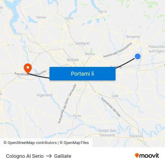 Cologno Al Serio to Galliate map