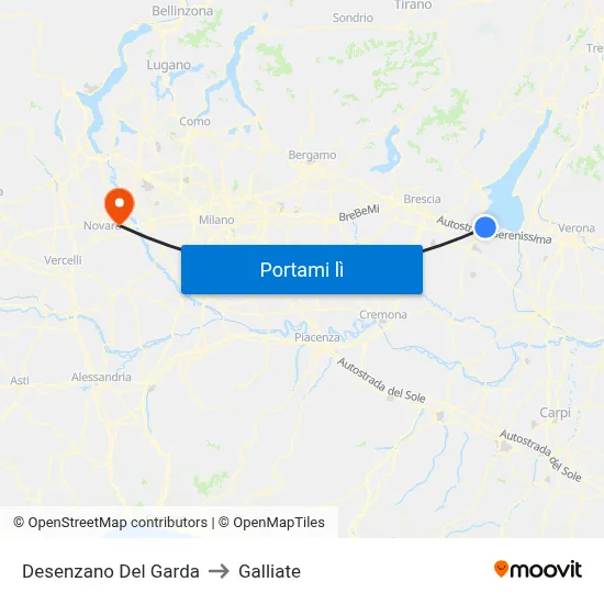Desenzano Del Garda to Galliate map
