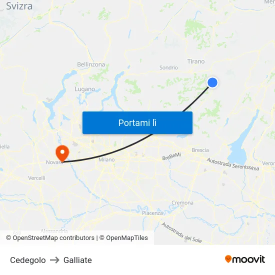 Cedegolo to Galliate map