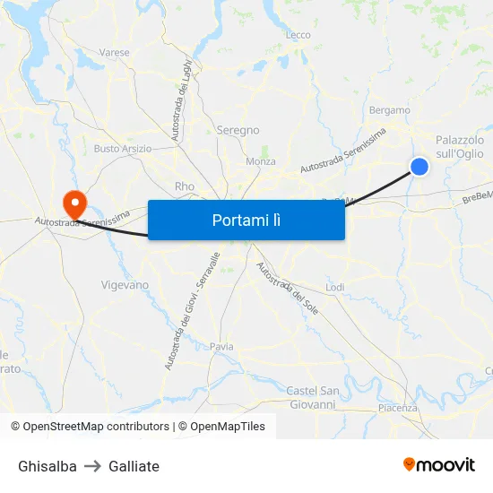 Ghisalba to Galliate map