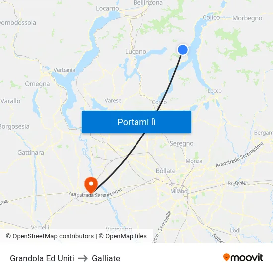 Grandola Ed Uniti to Galliate map