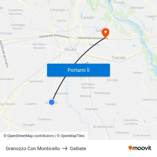 Granozzo Con Monticello to Galliate map