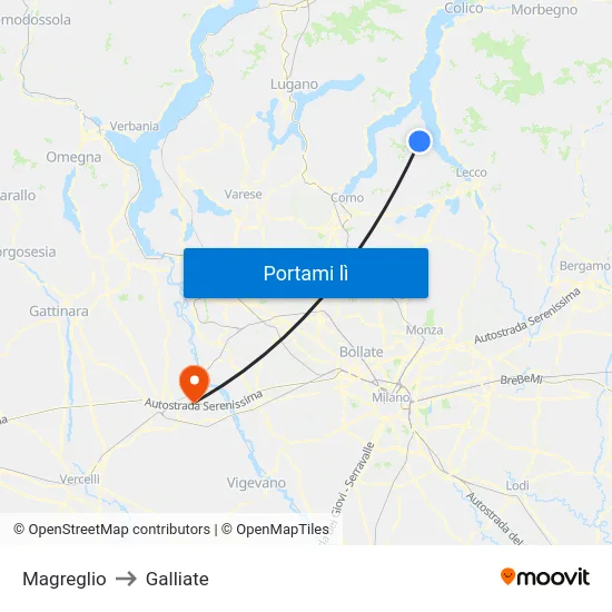Magreglio to Galliate map