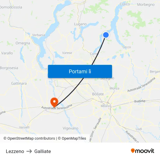 Lezzeno to Galliate map