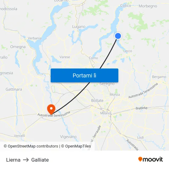 Lierna to Galliate map