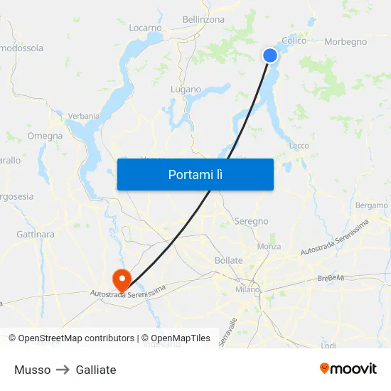 Musso to Galliate map