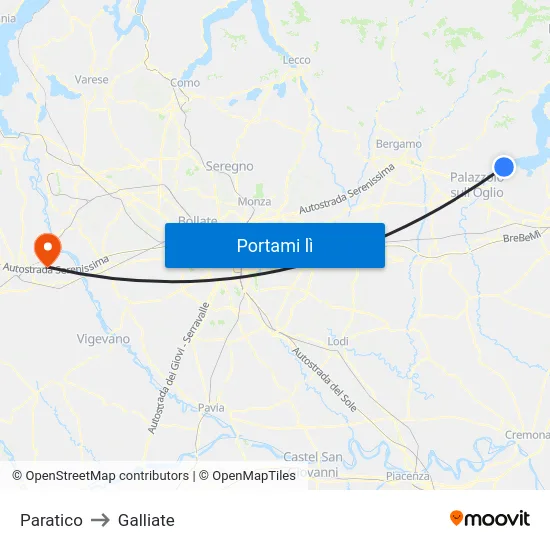 Paratico to Galliate map