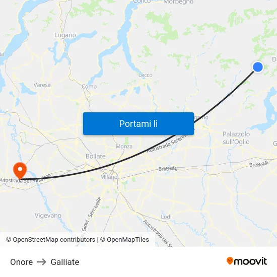 Onore to Galliate map