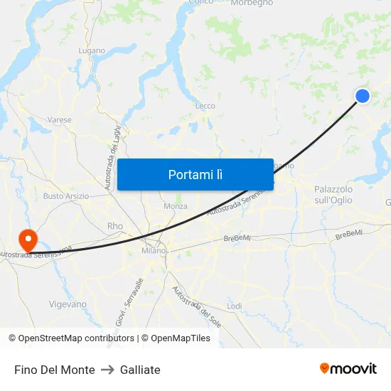 Fino Del Monte to Galliate map