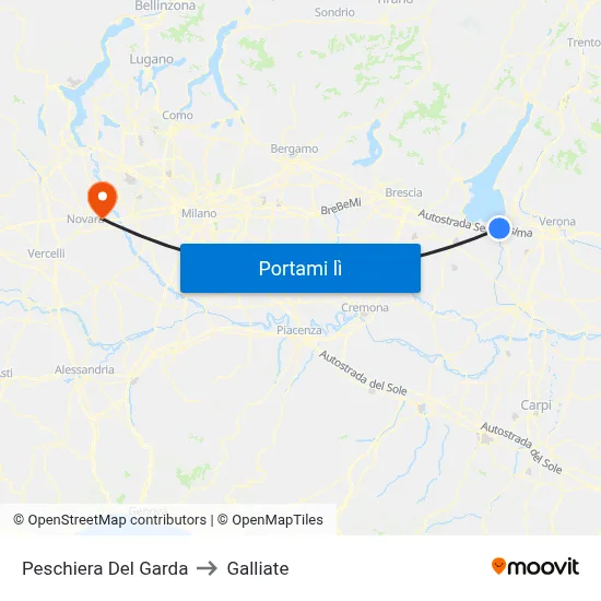 Peschiera Del Garda to Galliate map