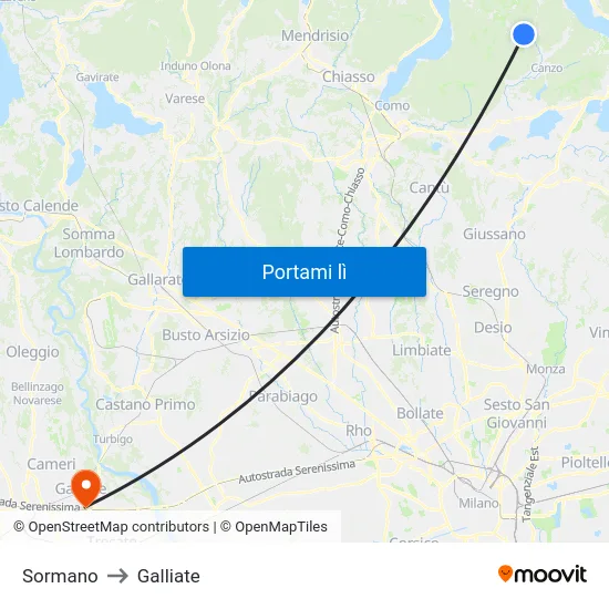 Sormano to Galliate map
