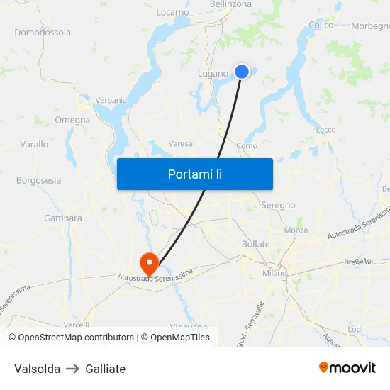 Valsolda to Galliate map