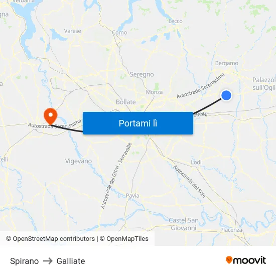 Spirano to Galliate map